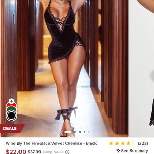 Fashion Nova Black Velvet Lace-Trim Chemise